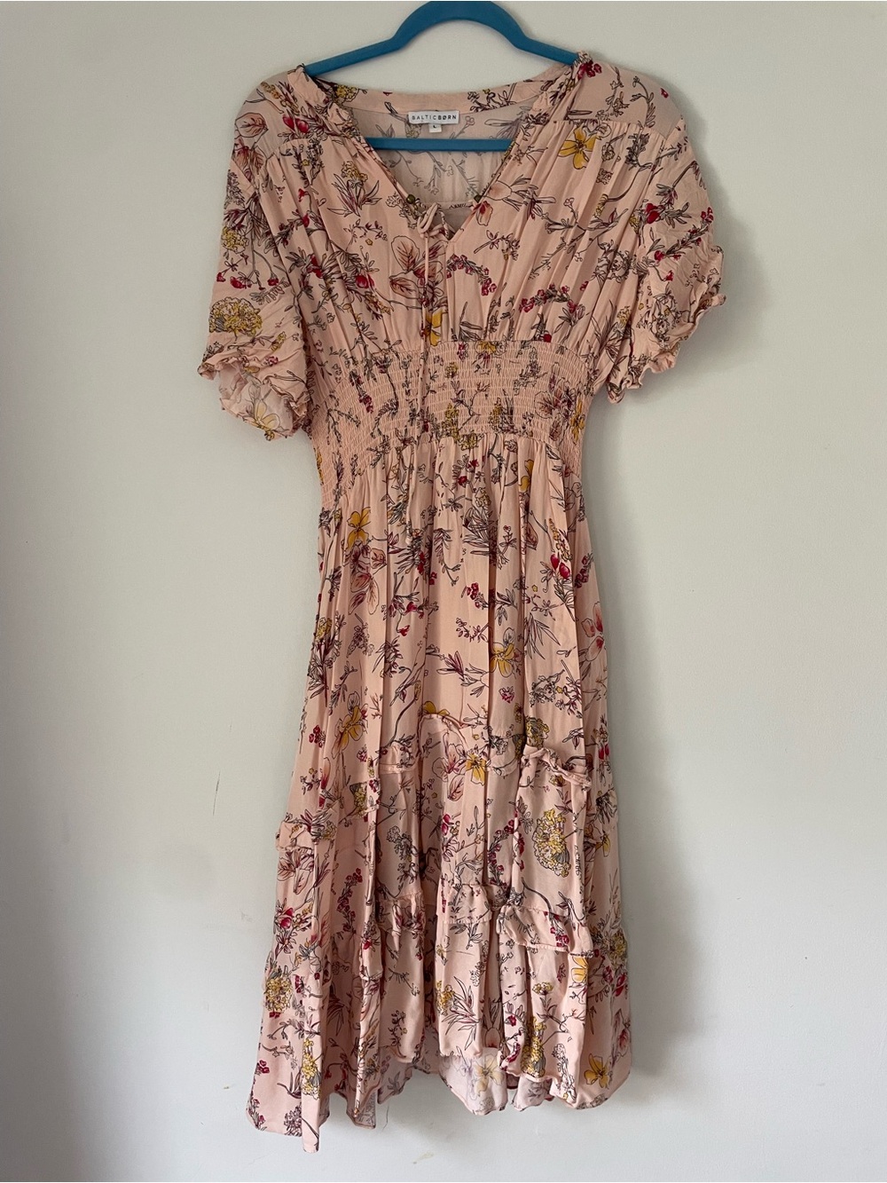 Baltic Born Blush Floral Smocked Midi Dress